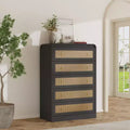 5 Drawer Dresser for Bedroom,Modern Rattan Dresser,Modern Chest of Drawers with Metal Handle,Wooden Dresser TV Stand for Bedroom