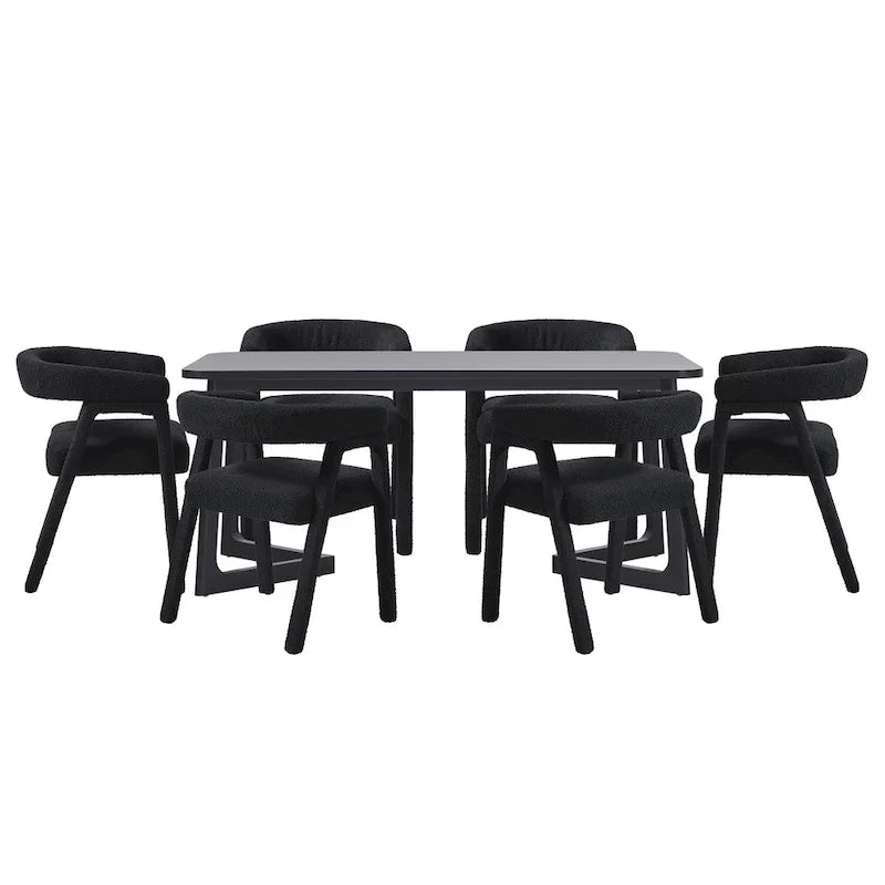 Table de salle à manger en bois massif avec chaises entièrement rembourrées