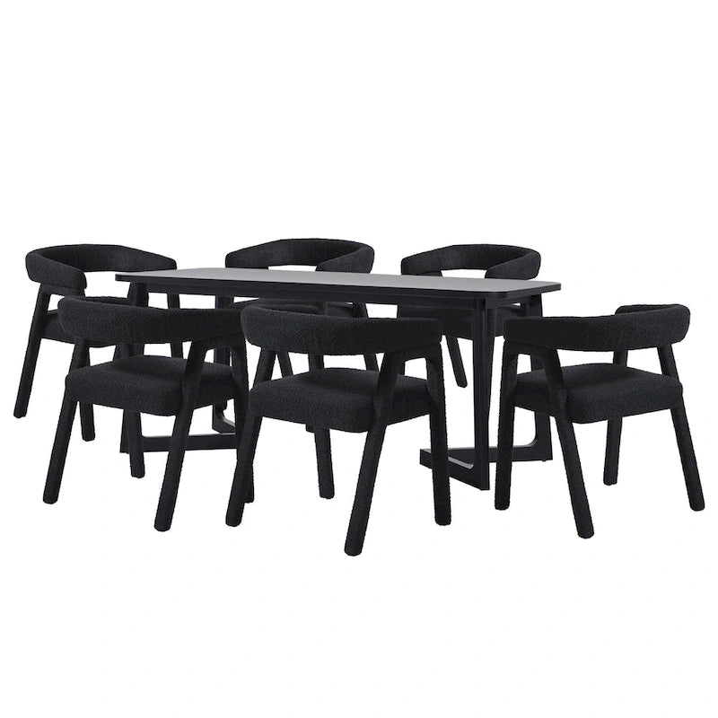 Table de salle à manger en bois massif avec chaises entièrement rembourrées