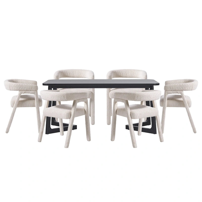 Table de salle à manger en bois massif avec chaises entièrement rembourrées