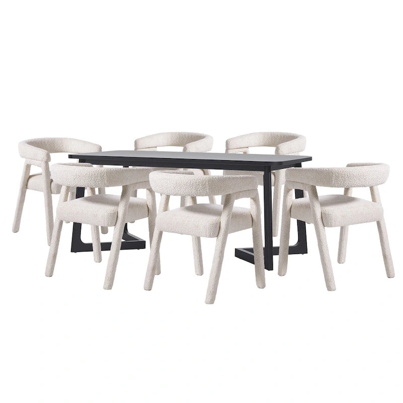 Table de salle à manger en bois massif avec chaises entièrement rembourrées