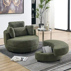 Fauteuil pivotant moderne vert 52 avec pouf de rangement