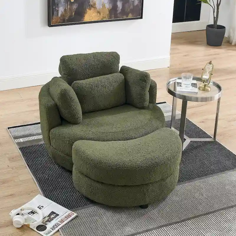 Fauteuil pivotant moderne vert 52 avec pouf de rangement