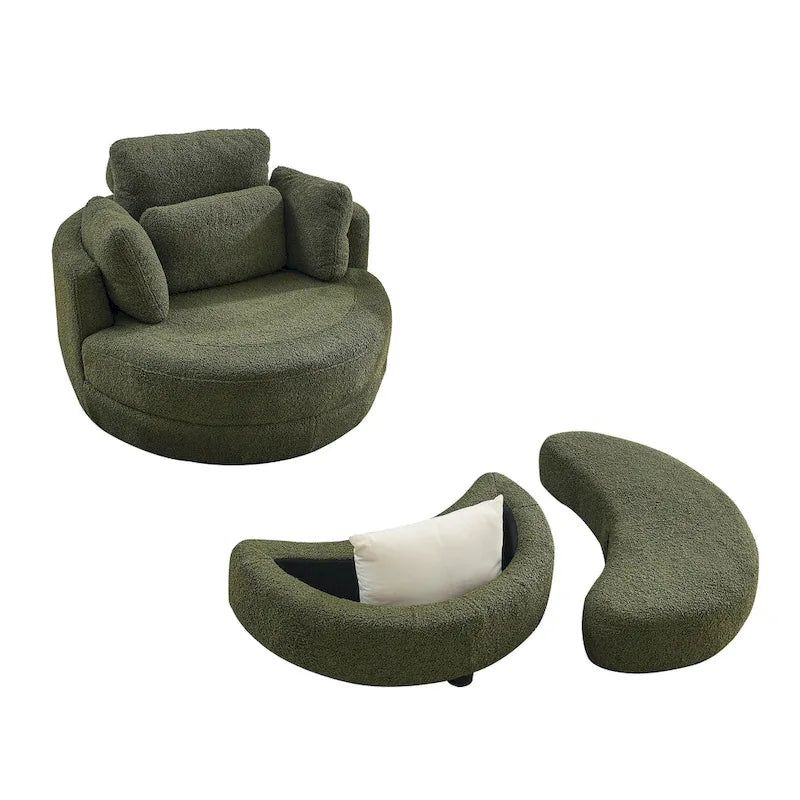 Fauteuil pivotant moderne vert 52 avec pouf de rangement