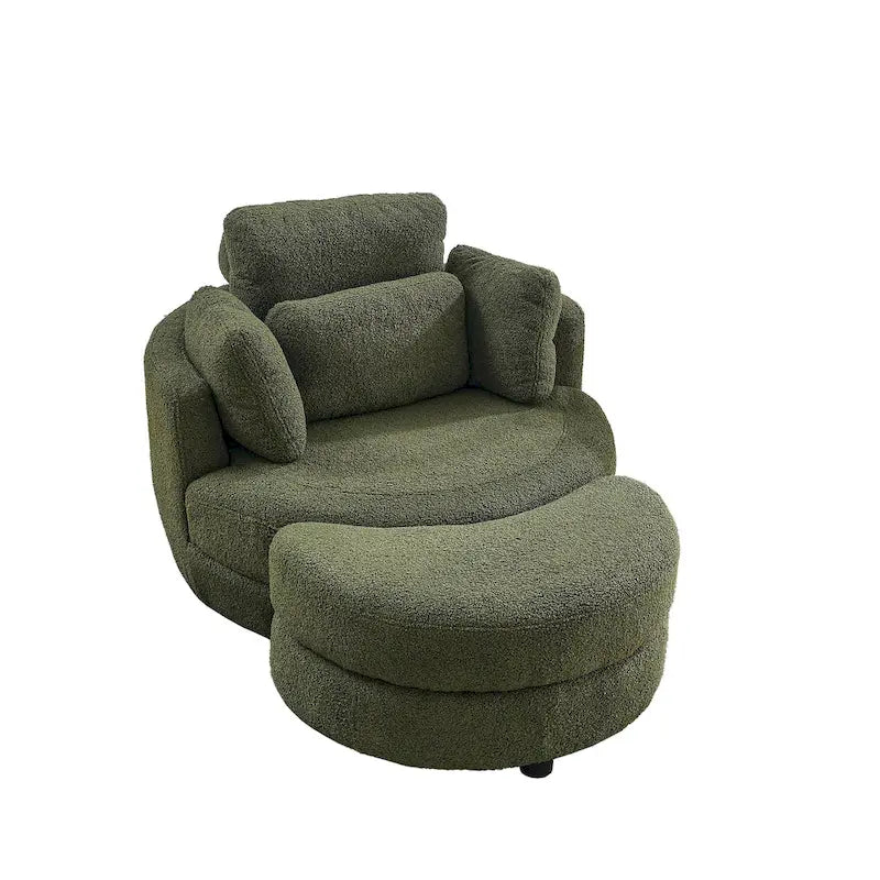 Fauteuil pivotant moderne vert 52 avec pouf de rangement