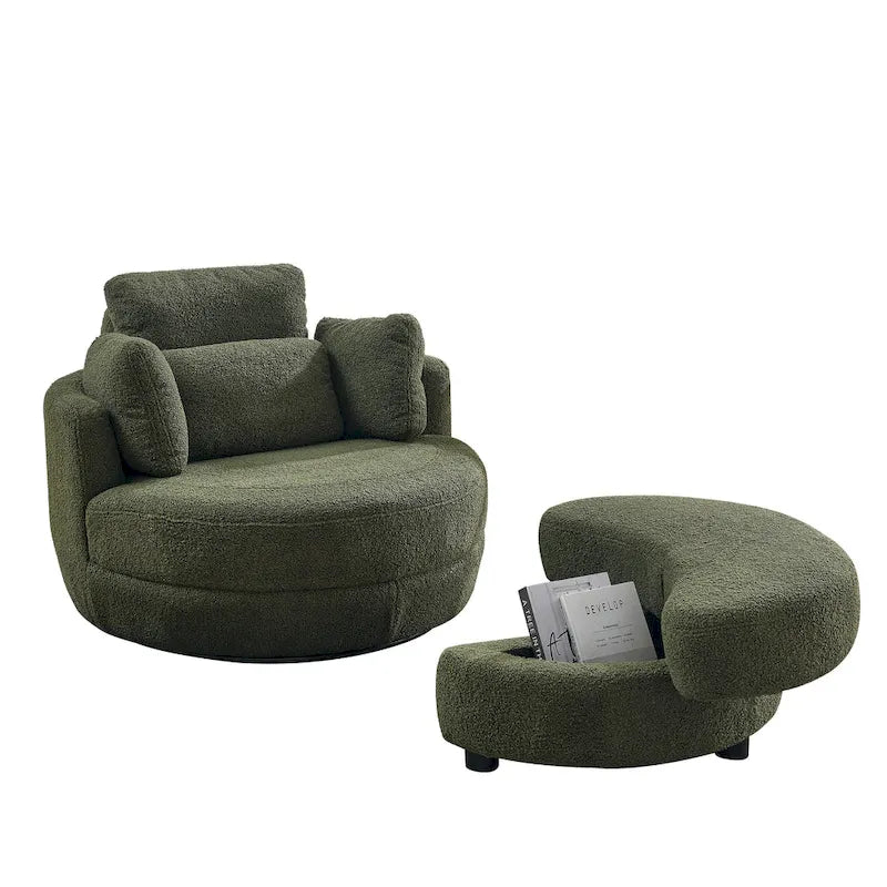Fauteuil pivotant moderne vert 52 avec pouf de rangement