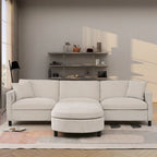 Canapé d'angle spacieux 4 places beige 107,87 avec pouf mobile, coussins amovibles et rangement pratique dans les accoudoirs