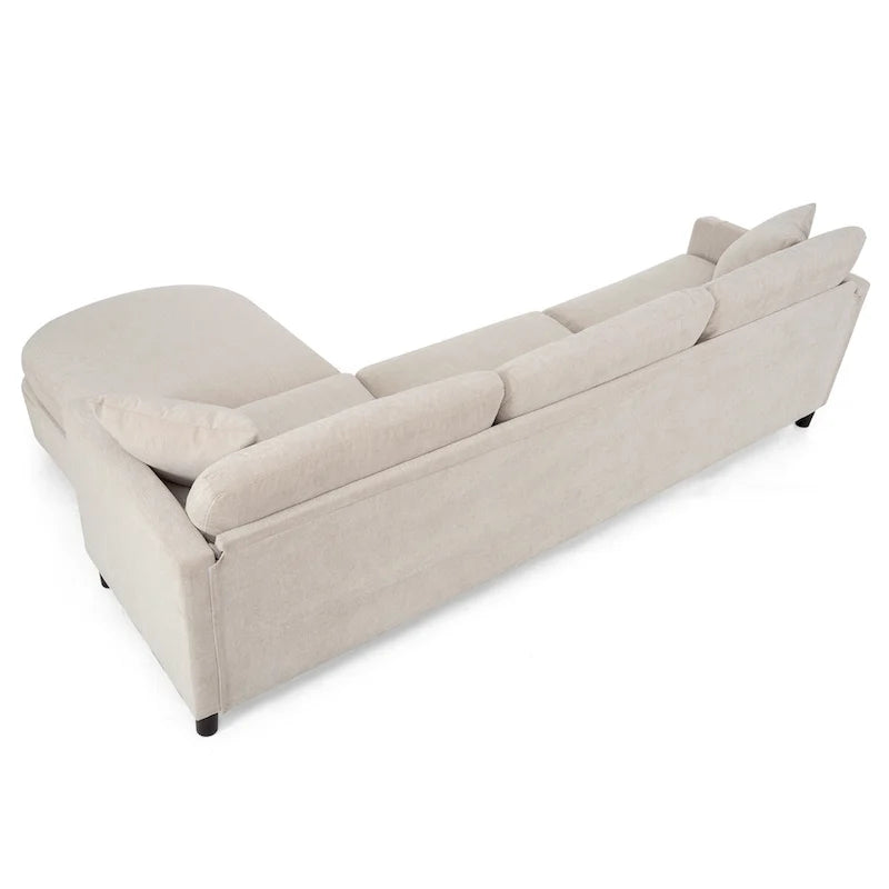 Canapé d'angle spacieux 4 places beige 107,87 avec pouf mobile, coussins amovibles et rangement pratique dans les accoudoirs