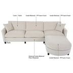 Canapé d'angle spacieux 4 places beige 107,87 avec pouf mobile, coussins amovibles et rangement pratique dans les accoudoirs