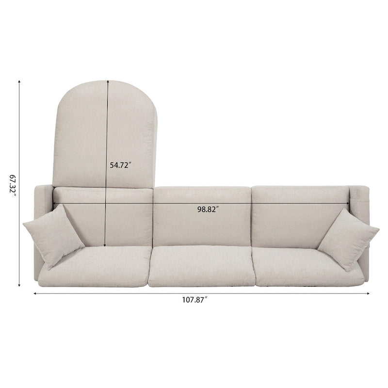 Canapé d'angle spacieux 4 places beige 107,87 avec pouf mobile, coussins amovibles et rangement pratique dans les accoudoirs