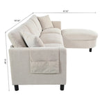 Canapé d'angle spacieux 4 places beige 107,87 avec pouf mobile, coussins amovibles et rangement pratique dans les accoudoirs