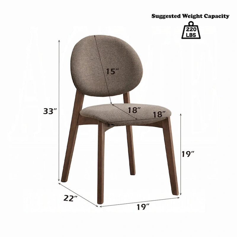Lot de 2 chaises de salle à manger Hamza, Lin Marron Clair, Bois d'Hévéa Noyer