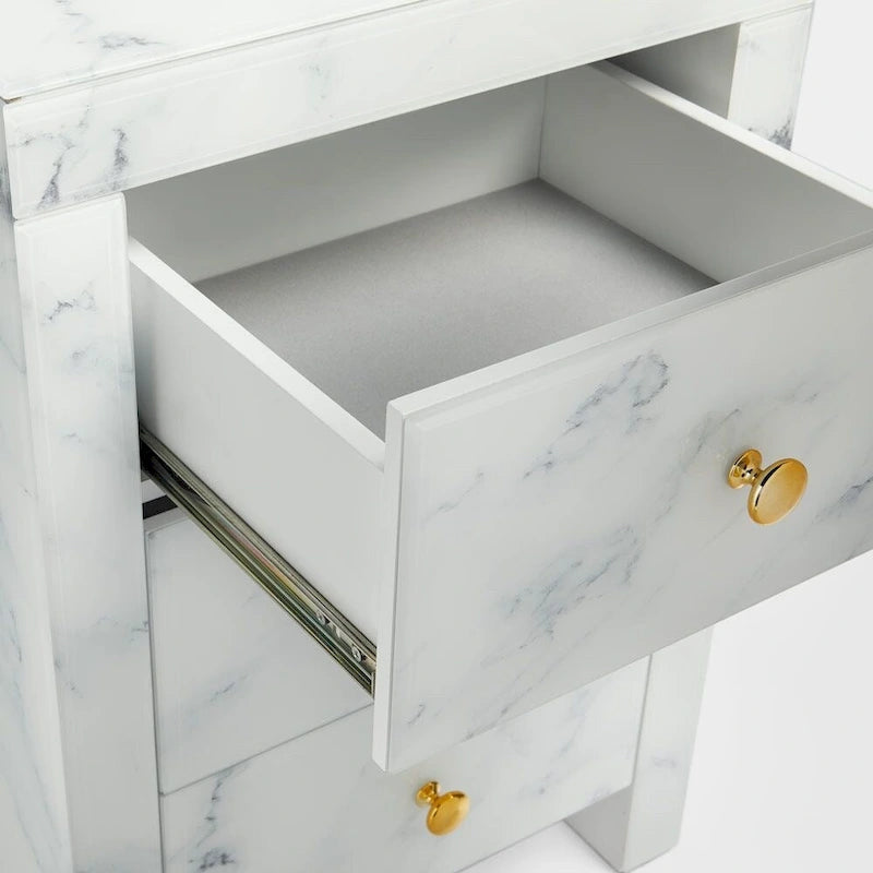 Table de chevet moderne en marbreTable de chevet en verre trempé à 3 tiroirs, meuble de rangementTable d'appoint de canapé minimaliste et pratique