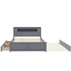Lit plate-forme Queen Size avec lumières LED et lit gigogne, cadre de lit de rangement en bois avec étagère de tête de lit et 2 tiroirs pour enfants, adolescents et adultes