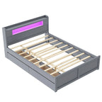 Lit plate-forme Queen Size avec lumières LED et lit gigogne, cadre de lit de rangement en bois avec étagère de tête de lit et 2 tiroirs pour enfants, adolescents et adultes