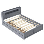 Lit plate-forme Queen Size avec lumières LED et lit gigogne, cadre de lit de rangement en bois avec étagère de tête de lit et 2 tiroirs pour enfants, adolescents et adultes