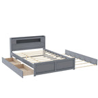 Lit plate-forme Queen Size avec lumières LED et lit gigogne, cadre de lit de rangement en bois avec étagère de tête de lit et 2 tiroirs pour enfants, adolescents et adultes