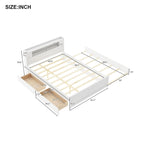 Lit plate-forme Queen Size avec lumières LED et lit gigogne, cadre de lit de rangement en bois avec étagère de tête de lit et 2 tiroirs pour enfants, adolescents et adultes
