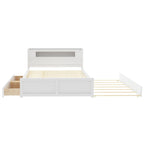 Lit plate-forme Queen Size avec lumières LED et lit gigogne, cadre de lit de rangement en bois avec étagère de tête de lit et 2 tiroirs pour enfants, adolescents et adultes