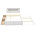 Lit plate-forme Queen Size avec lumières LED et lit gigogne, cadre de lit de rangement en bois avec étagère de tête de lit et 2 tiroirs pour enfants, adolescents et adultes