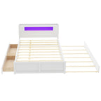 Lit plate-forme Queen Size avec lumières LED et lit gigogne, cadre de lit de rangement en bois avec étagère de tête de lit et 2 tiroirs pour enfants, adolescents et adultes