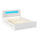 Lit plate-forme Queen Size avec lumières LED et lit gigogne, cadre de lit de rangement en bois avec étagère de tête de lit et 2 tiroirs pour enfants, adolescents et adultes