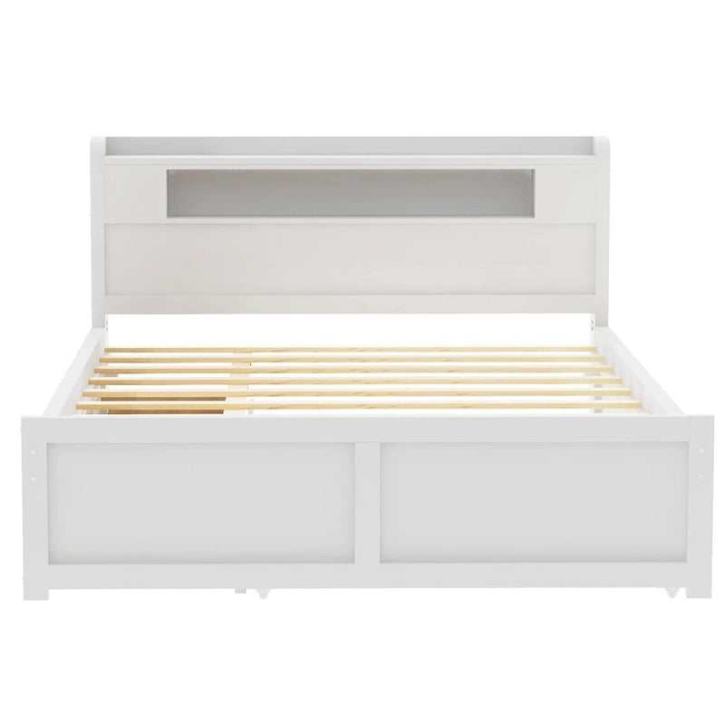 Lit plate-forme Queen Size avec lumières LED et lit gigogne, cadre de lit de rangement en bois avec étagère de tête de lit et 2 tiroirs pour enfants, adolescents et adultes