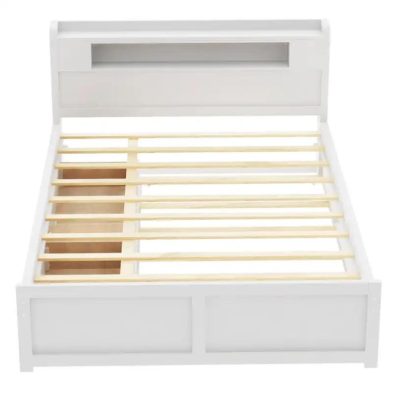 Lit plate-forme Queen Size avec lumières LED et lit gigogne, cadre de lit de rangement en bois avec étagère de tête de lit et 2 tiroirs pour enfants, adolescents et adultes
