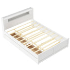 Lit plate-forme Queen Size avec lumières LED et lit gigogne, cadre de lit de rangement en bois avec étagère de tête de lit et 2 tiroirs pour enfants, adolescents et adultes