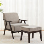 Fauteuil rembourré Mid-Century 27.7 avec cadre en bois massif et repose-pieds