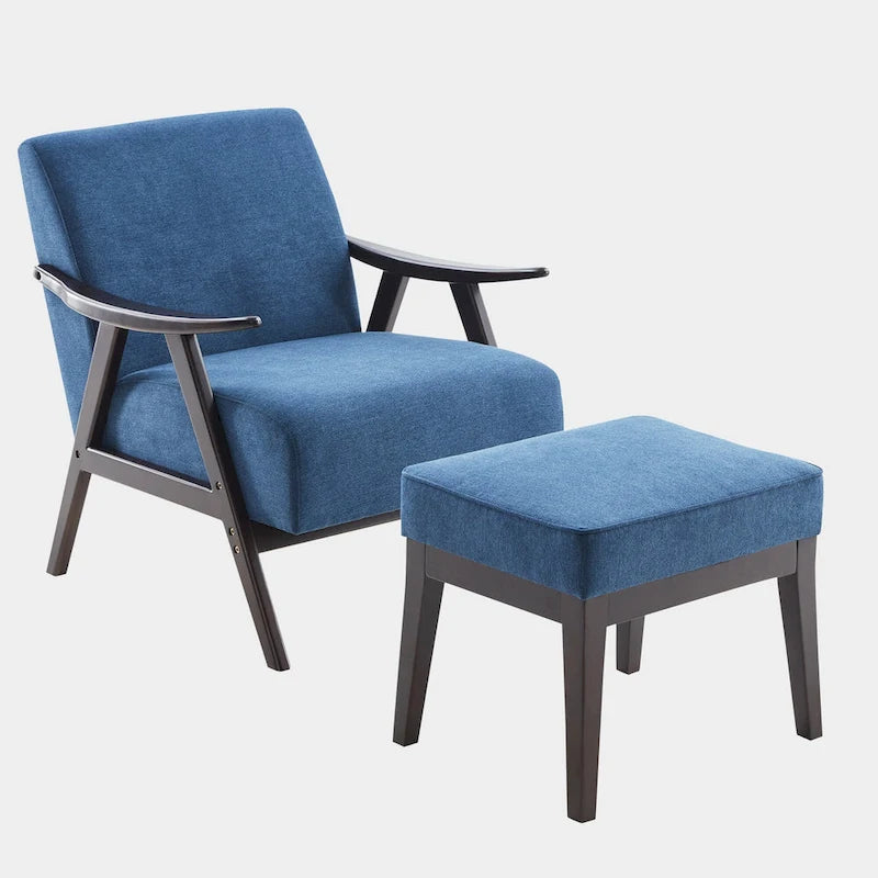 Fauteuil rembourré Mid-Century 27.7 avec cadre en bois massif et repose-pieds
