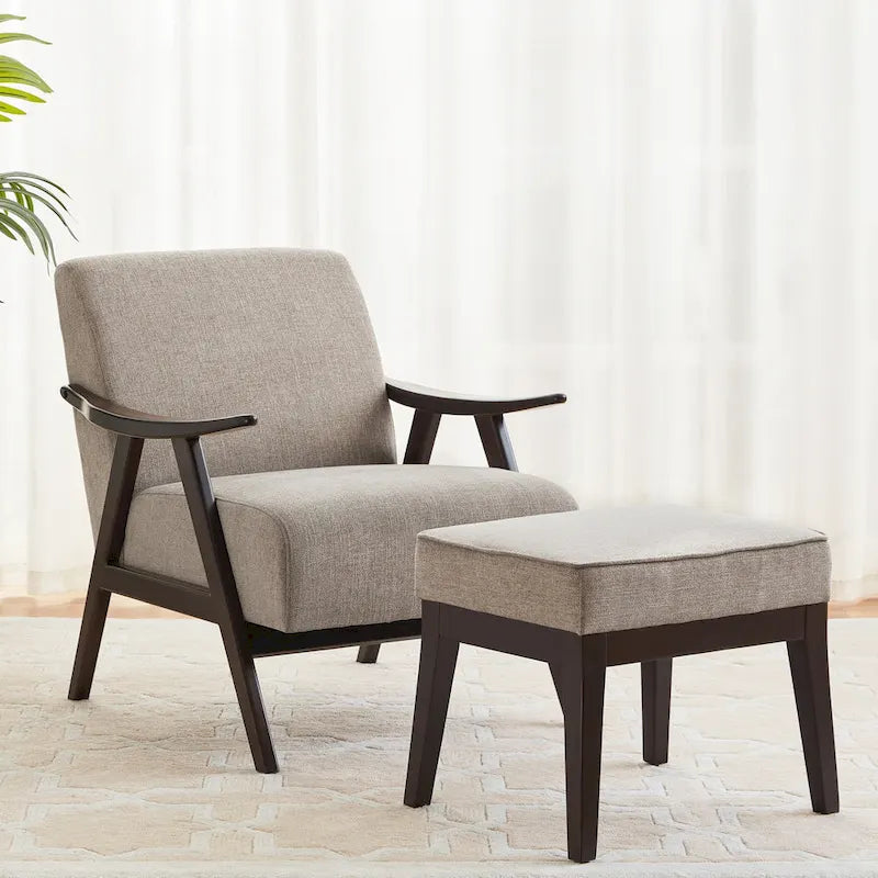 Fauteuil rembourré Mid-Century 27.7 avec cadre en bois massif et repose-pieds