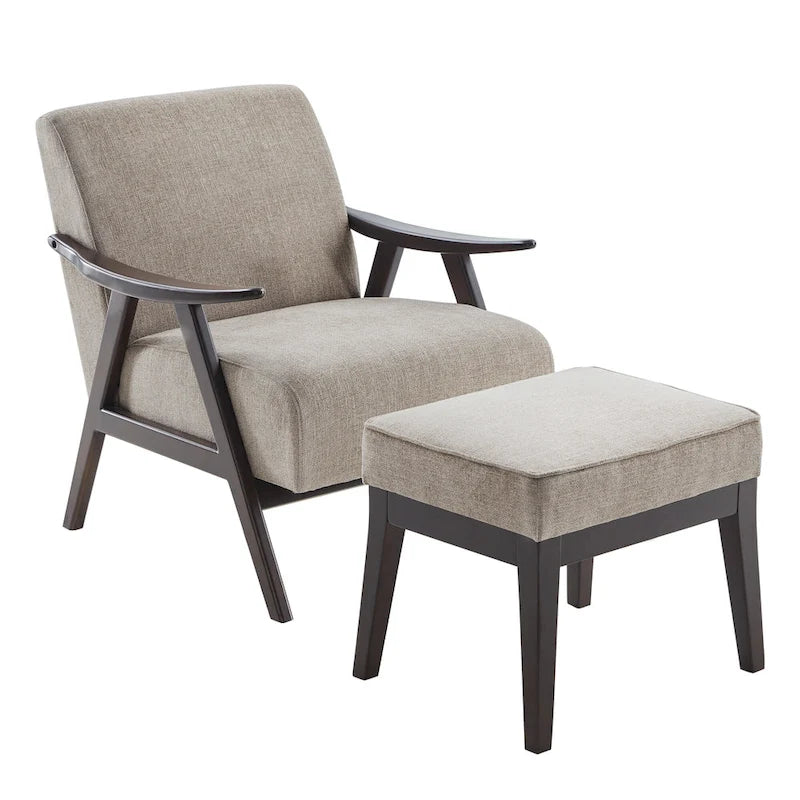 Fauteuil rembourré Mid-Century 27.7 avec cadre en bois massif et repose-pieds