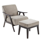 Fauteuil rembourré Mid-Century 27.7 avec cadre en bois massif et repose-pieds