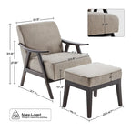 Fauteuil rembourré Mid-Century 27.7 avec cadre en bois massif et repose-pieds