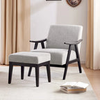 Fauteuil rembourré Mid-Century 27.7 avec cadre en bois massif et repose-pieds