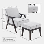 Fauteuil rembourré Mid-Century 27.7 avec cadre en bois massif et repose-pieds