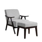 Fauteuil rembourré Mid-Century 27.7 avec cadre en bois massif et repose-pieds