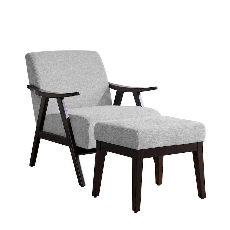 Fauteuil rembourré Mid-Century 27.7 avec cadre en bois massif et repose-pieds