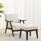 Fauteuil rembourré Mid-Century 27.7 avec cadre en bois massif et repose-pieds