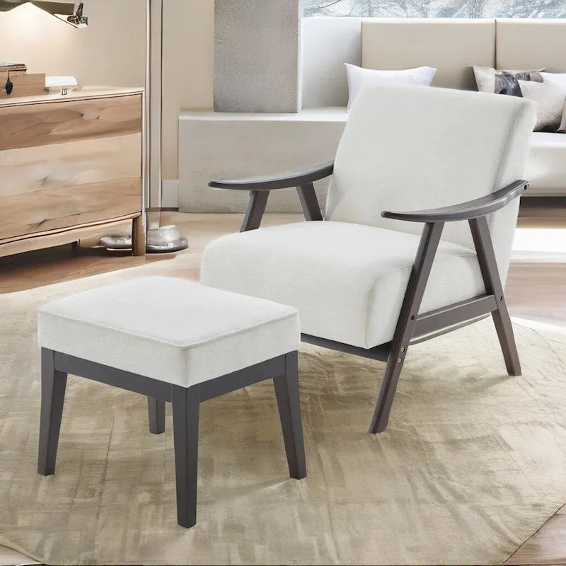 Fauteuil rembourré Mid-Century 27.7 avec cadre en bois massif et repose-pieds