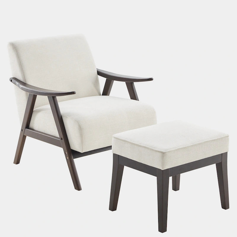 Fauteuil rembourré Mid-Century 27.7 avec cadre en bois massif et repose-pieds