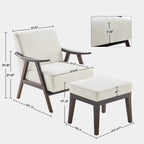 Fauteuil rembourré Mid-Century 27.7 avec cadre en bois massif et repose-pieds
