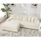 Canapé d'angle en velours côtelé beige 111 avec grande méridienne à gauche