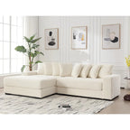 Canapé d'angle en velours côtelé beige 111 avec grande méridienne à gauche