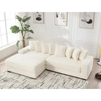 Canapé d'angle en velours côtelé beige 111 avec grande méridienne à gauche