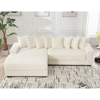 Canapé d'angle en velours côtelé beige 111 avec grande méridienne à gauche