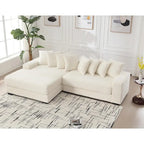 Canapé d'angle en velours côtelé beige 111 avec grande méridienne à gauche
