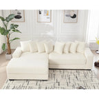 Canapé d'angle en velours côtelé beige 111 avec grande méridienne à gauche
