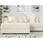 Canapé d'angle en velours côtelé beige 111 avec grande méridienne à gauche